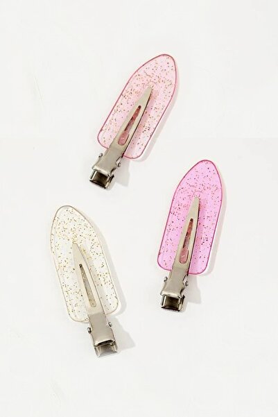 C&E Design Kadın 3'lü Şeffaf Renkli Iz Yapmayan Saç Makyaj Cilt Bakımı Klips Toka Seti