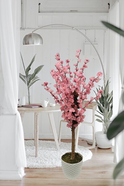 Cennet Garden Bahardalı Ağacı Pembe 120 Cm Porselen Görünümlü Beyaz Lüks Saksıda
