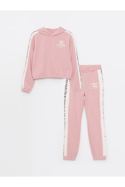 LC Waikiki Hooded Printed Long Sleeve Girls' Sweatshirt and Sweatpants