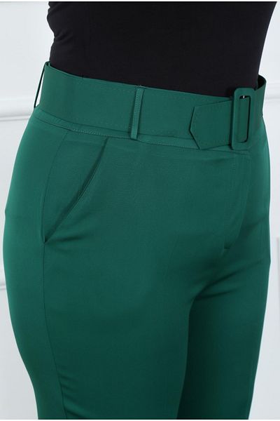 By Alba Collection Women's Khaki Thick Belted Dumbbell Large Size Pants
