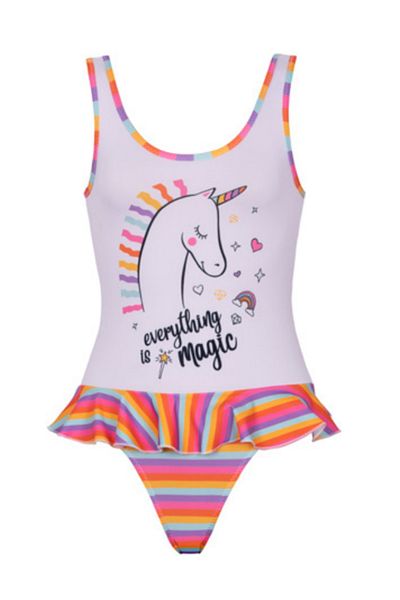Kom Costum de baie pentru fetiță cu imprimeu unicorn - cu volant