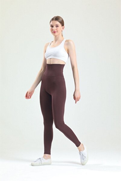 TarzOlur Kahverengi Yüksek Bel Korse Toparlayıcı Tayt Kahverengi Kadın Taytı