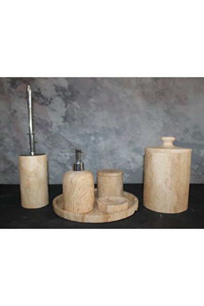 MIARIK DESIGN & DEKORASYON Dekoratif Traverten Mermer Banyo Seti Takımı 7 Li ...
