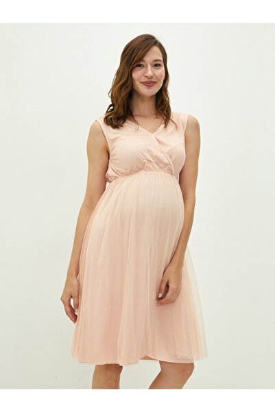 LC Waikiki Duplasoros nyakú, sima tüllszövetből készült kismama ruha