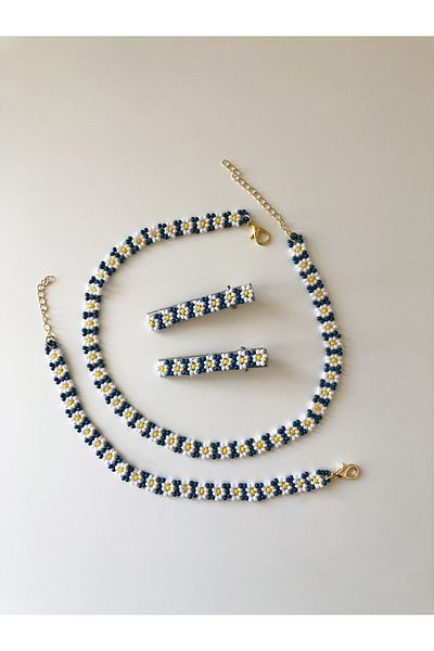 Woollyland Handmade Beaded Necklace Bracelet and Buckle Set