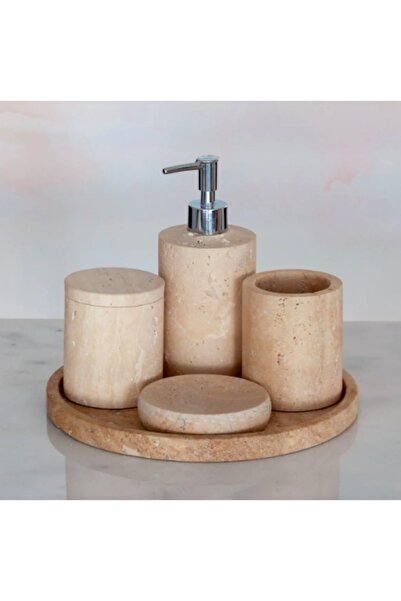 MIARIK DESIGN & DEKORASYON Dekoratif Traverten Mermer Banyo Seti Takımı 5 Li ...