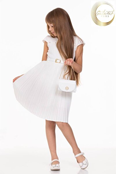 RECEP TURAK GÜLÜCÜK KİDS Piliseli Çantalı Kemerli Kız Çocuk Elbise