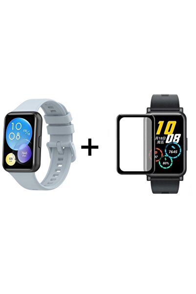 Huawei Watch Fit 2 Uyumlu Spor Soft Tasarım Silikon Kordon + Tam Kaplayan Ekr...