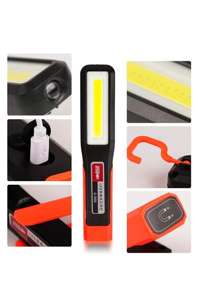 TAREZ G-998 Mıknatıslı Tamirci El Feneri Xpe+cob Led Şarjlı 3 Modlu Kamp Feneri