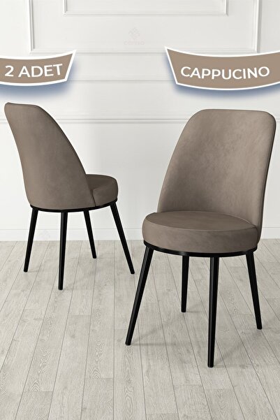 Canisa Jaxe Serisi 2 Adet Cappucino Mutfak Sandalyesi Metal Siyah Iskeletli 1...