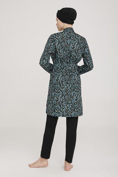 MARESİVA Women's Long Sleeve Half Zipper Design Black Hijab Swimsuit 8c0t6n0