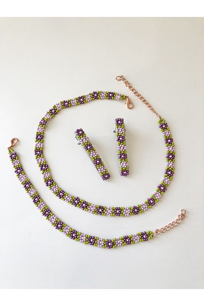 Woollyland Handmade Beaded Necklace Bracelet and Buckle Set