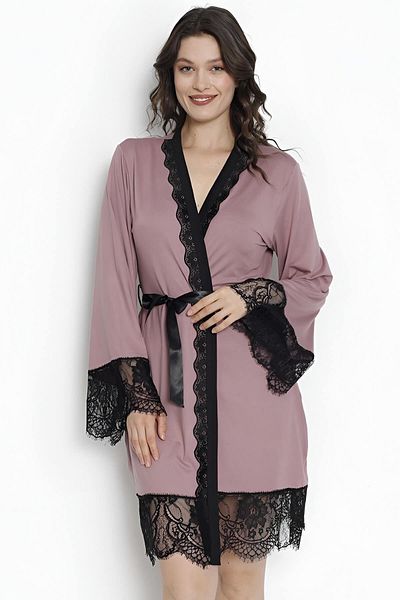 Pijamaevi Pink Milan Lace Detailed Knitted Bamboo Women's Dressing Gown