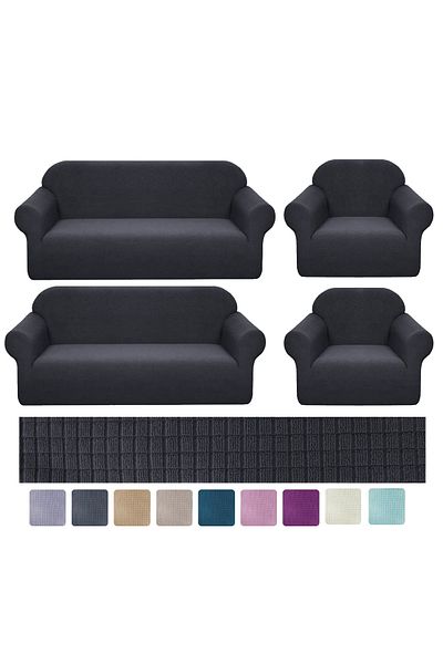 riselerhome Black Elastic Flexible Sofa and Sofa Bed Cover 3+3+1+1