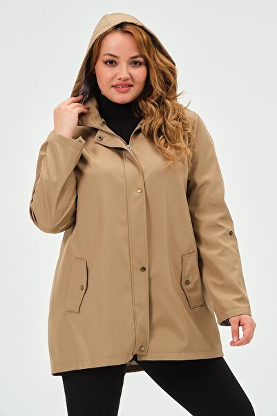 GLR&GYM Sumru Mevsimlik Büyük Beden Kadın Polyester Kadın Trençkot Mont