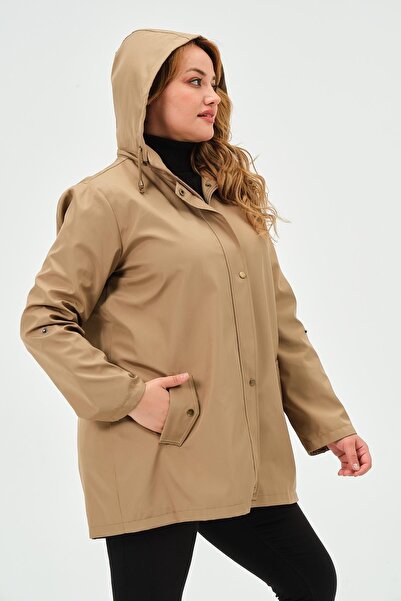 GLR&GYM Sumru Mevsimlik Büyük Beden Kadın Polyester Kadın Trençkot Mont