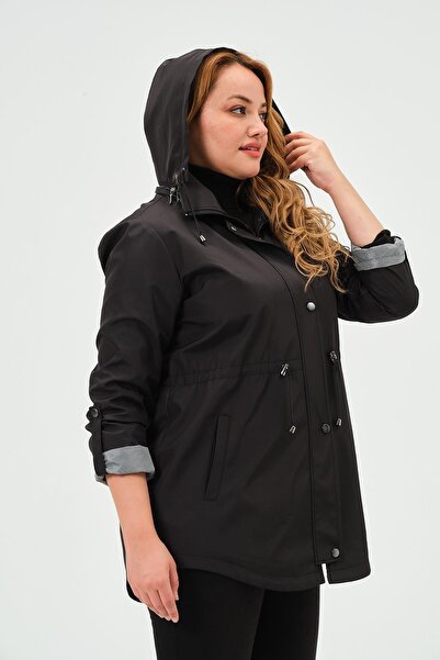 GLR&GYM Seden Mevsimlik Büyük Beden Kadın Polyester Trençkot Mont
