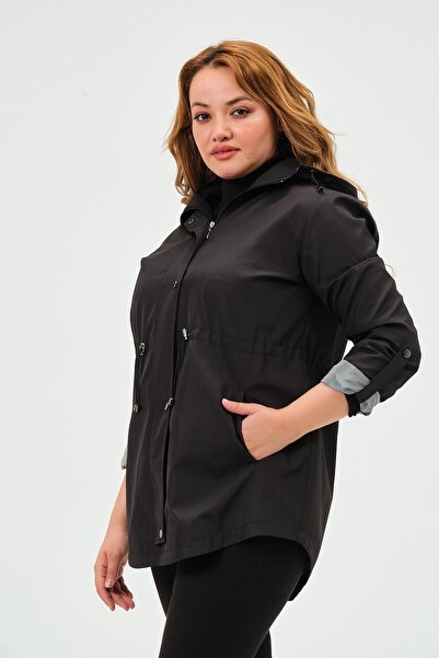 GLR&GYM Seden Mevsimlik Büyük Beden Kadın Polyester Trençkot Mont