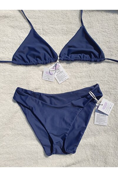 Meot Derin Mavi Tam Kapalı Üçgen Bikini Takım