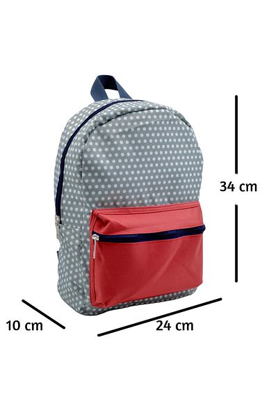 Gen-Of Printed 2 Compartments Children's Kindergarten Backpack Gray Polka Dot