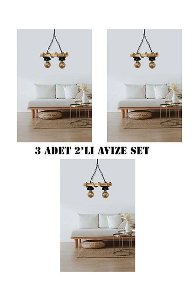 RSCOLLECTIONS Wooden 2-Piece Rope Rustic Chandelier Kitchen Chandelier 3 Pieces Advantage Package