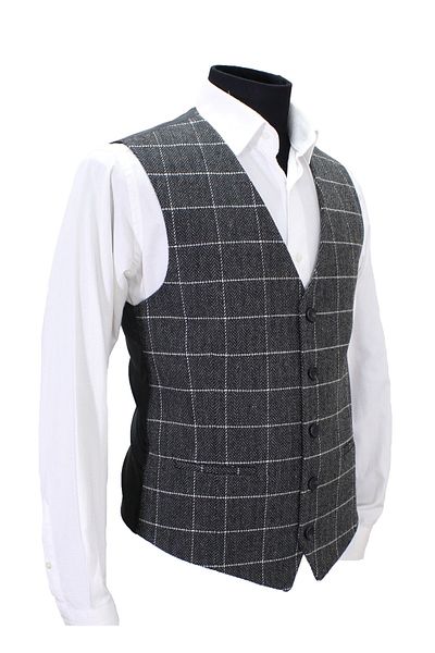 MENTOR REGALO Men's Vest V-Neck Gray Plaid Wool 50534