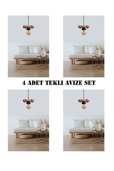 RSCOLLECTIONS Wooden Single Rope Rustic Chandelier 4 Pieces Advantage Package