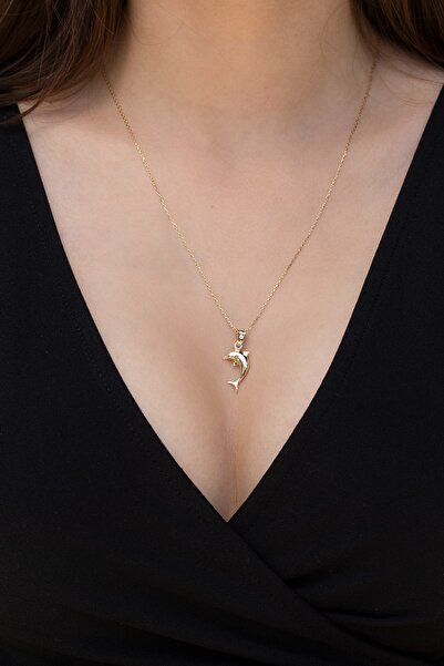 Uşaklıhafız 1945 14 Ayar Altın Yunus Balığı Figürlü Kadın Kolye