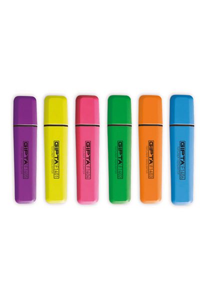 Gıpta Highlighter Marking Pen Set 6 Colors - Cut Tip Fluorescent Vibrant Colors