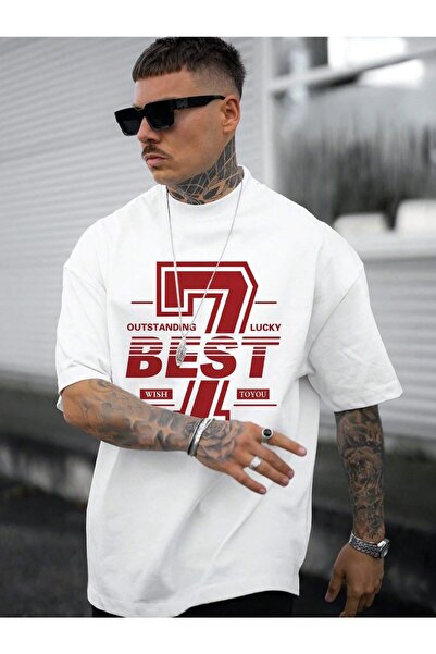 YUVEST Tricou Blackrock unisex Best Seven Oversize Crew Deck alb