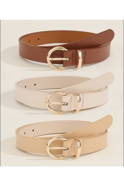 modaes butik Set of 3 Belts Standard Size Tan White Beige