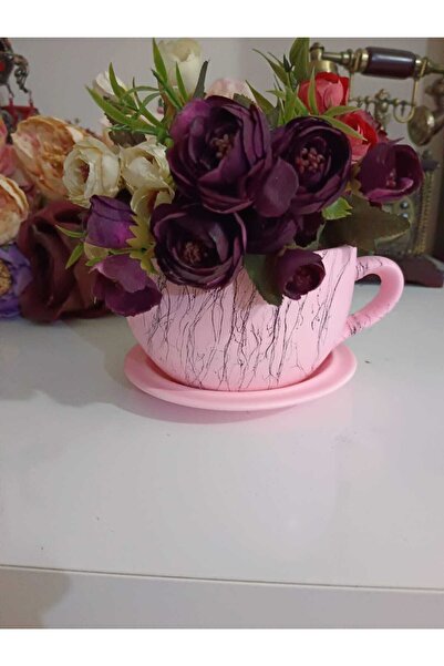TİRENKDİZAYN Büyük Fincan Saksı PUDRA PEMBE