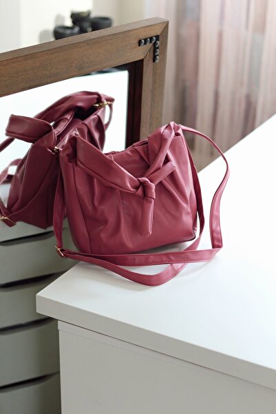 Moom Bag Women's Fuchsia Bow Strap Shoulder Bag