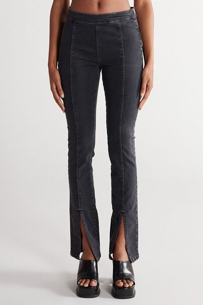 WRANGLER Wide Leg Fit Black Stretch Jeans with Regular Waist Leg Slit Detail
