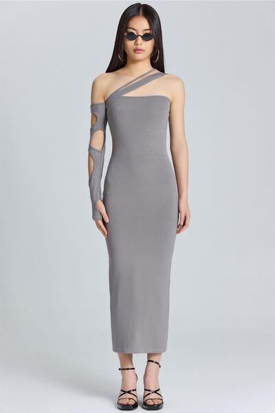 boutiquen S2014 Rochie lungă, decoltată, cu o mânecă, antracit
