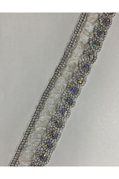 Öztürk Glitter Sequin Organza Guipure 5cmx1meter. White