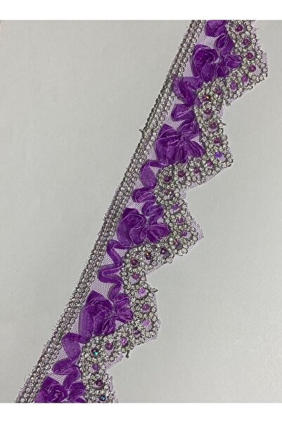 Öztürk Glitter Sequin Organza Guipure 6cmx1meter. Lilac Silver