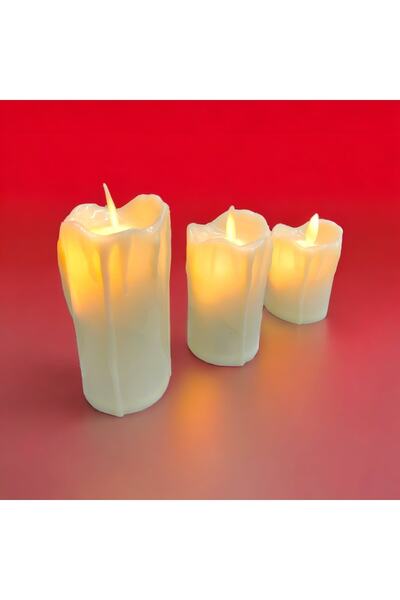 yeliz hediye Led’li Hareketli 3’lü Pilli Mum Erimiş Alevli Hareketli Mum Eriy...