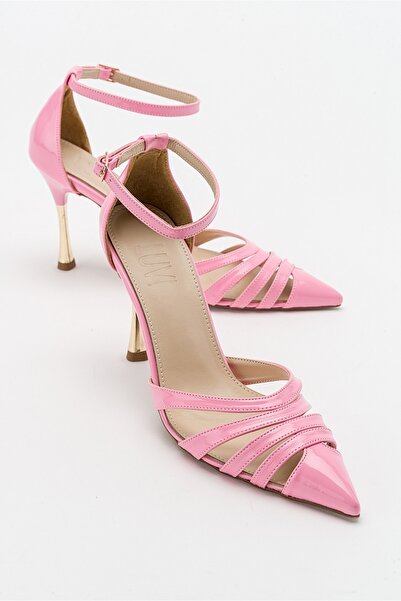 LuviShoes حذاء بكعب نسائي من الجلد الوردي اللامع