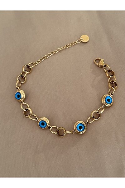 emy by emel luxury silver jewelry Çelik Nazar Boncuklu Bileklik Altın Kaplama