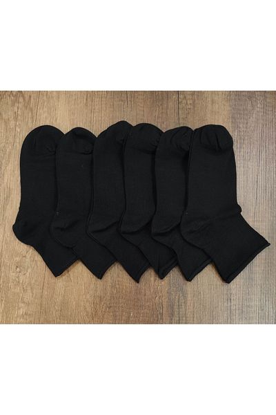 Leement socks Дамски 6 чифта безшевни черни диабетни чорапи със средна яка от пениран памук