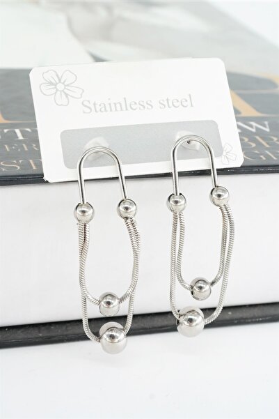 By Zeyna Aksesuar Women's 316l Steel Tarnish Resistant Snake Chain Earring Set