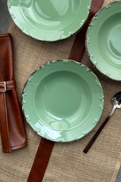 porselenden Set de farfurii din porțelan retro, realizat manual, verde Bastien, 21 cm, 6 piese
