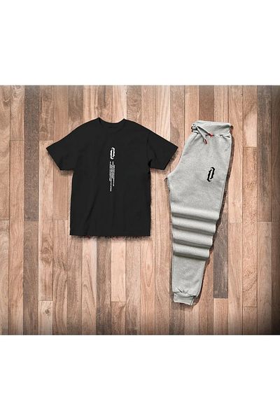 MODARİCH Vertical Black T-shirt Gray Sweatpants - Jogger T-Shirt Bottom Top Tracksuit Set Crew Neck