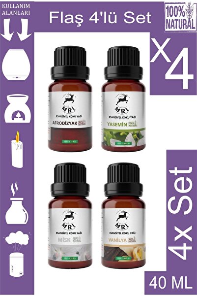 MRl Flaş Dörtlü Yasemin, Vanilya, Misk, Afrodizyak Saf Esansiyel Uçucu Yağ Bu...