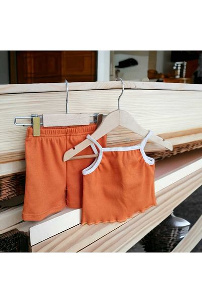 BEBEĞİME ÇORAP Summer Baby Girl Kids Strappy T-shirt Shorts Set of 2