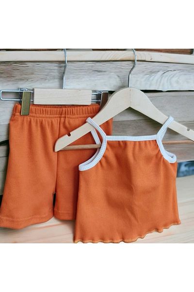 BEBEĞİME ÇORAP Summer Baby Girl Kids Strappy T-shirt Shorts Set of 2