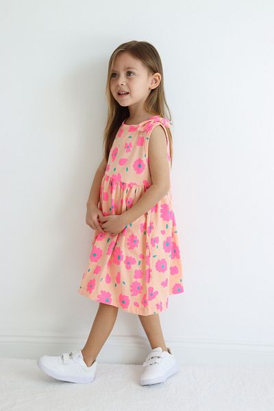 Harika KIDS Girl's Floral Below Knee Combed Cotton Dress