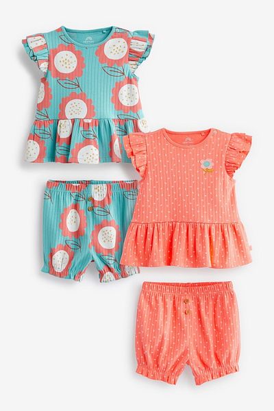 Next Baby 100% Cotton Blue/ Orange Top and Bottom Set with Shorts