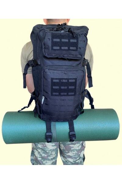 şafak25 Askeri Sırt Çantası Tactical Çanta 55 Litre Siyah Lazer Kesim